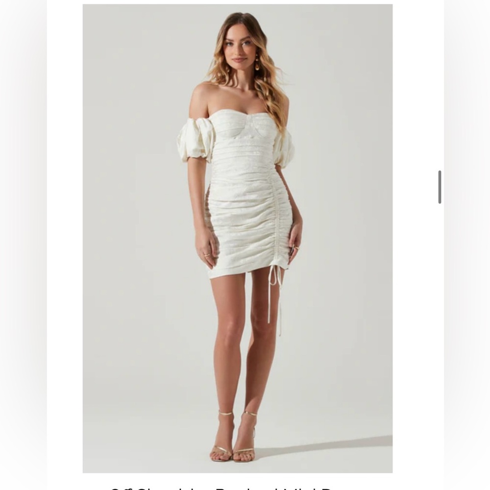 Astr Off-Shoulder Cream Mini Dress